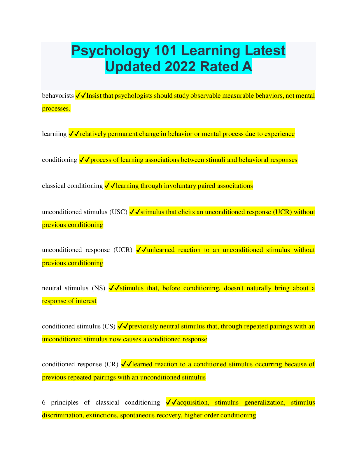 Preview image for Psychology 101 Learning Latest Updated 2022 Rated A